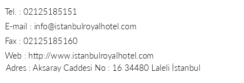 Royal Hotel telefon numaralar, faks, e-mail, posta adresi ve iletiim bilgileri